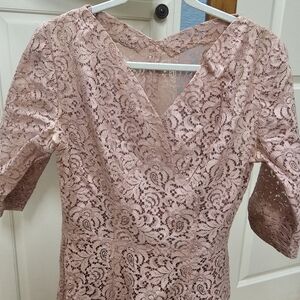 Blush Pink Floral Lace Ruffle Bell 3/4 Sleeve